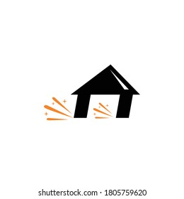 logo with illustration home slanted to spark a fire at the foot of the feet of his , which indicates acceleration and acceleration , could be used to design the logo and icon