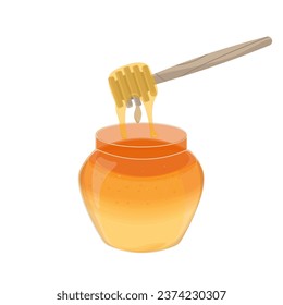 Logo Illustration of Honey in a Jar Stirred with a Honey Dipper