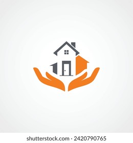 Logo Illustration of Insurance Company with Hand and House Concept.