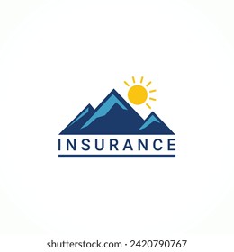 Logo Illustration of Insurance Company with Mountain and Sun Concept.