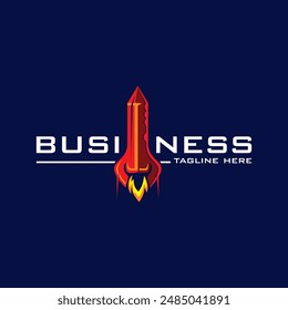logotipo con ilustración de una llave en forma de cohete, logotipo de tecnología, logotipo de propiedad