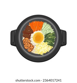 Logo-Illustration von koreanischem Food-Bimbimbap in einem Ttukbaegi