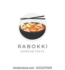 Logo Illustration of Korean Instant Noodles Ramyeon Tteokbokki Rabokki With Chopsticks