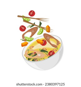 logo illustration of levitation papeda sago porridge with fish in yellow sauce