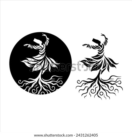 logo illustration of a man doing an arabic dance with a tree in a circle