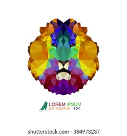 Logo illustration of many triangles. Abstract colorful head of lion. Can be used as emblem,   banner, sticker, icon...