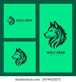 Logo illustration of a masculine and bold Wolf Animal head, facing sideways