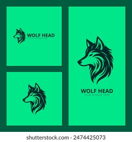 Logo illustration of a masculine and bold Wolf Animal head, facing sideways
