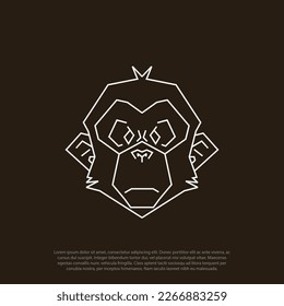 logo illustration of a monkey animal head in a minimalistic low poly style polygonal, vector logo design, cartoon style