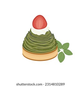 Logo Illustration of Mont Blanc Cake Matcha Flavor with Strawbery Fruit Topping