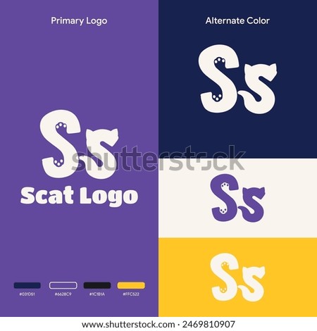 Logo illustration negative space cat letter S