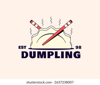 Logo illustration with a pair of chopsticks placed across a steamed dumpling Clean, flat illustration suitable for restaurant branding, stickers, or merchandise