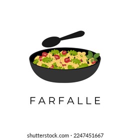 Logo Illustration Of Pasta Farfalle Or Butterfly Pasta On A Black Plate With A Spoon