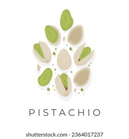 Ilustración con logotipo de nueces de pistacho peladas y enteras