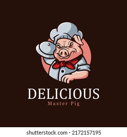Logo illustration of a pig chef, suitable for food logos, t-shirt designs and product identities, others.