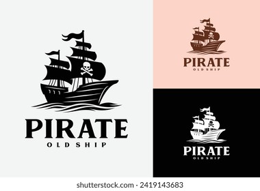 logo illustration of a pirate ship, the screen expands with a skull in vintage style