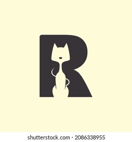 Logo illustration of R LETTER CAT, perfect logo for toy store, 
animal house, animal equipment, etc.