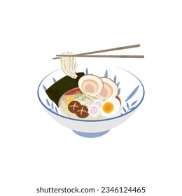 Ilustración Con Logo De Ramen Noodle Preparado Para Comer Con Palillos