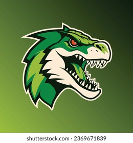 logo illustration of a raptor dinosaur creature, bold shades of green. In the style of Sport and E-sport logos and mascots. Perfect for college, varsity or pro sport teams