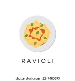 Logo Illustration Of Ravioli Pasta With Spicy Tomato Sauce On A White Plate