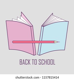 logo illustration representing return to school. Vector image of school supplies: books and pencil. Suitable for web and printed production. eps8
