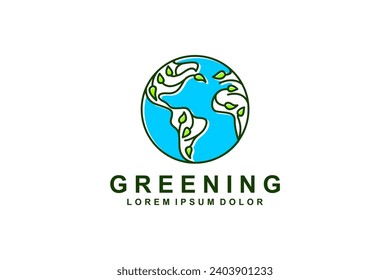 Ilustración con logo de salvar nuestra tierra plantando árboles en el bosque.