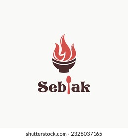 Logo Illustration of Seblak with Bowl and Fire Good for Foods and Restaurant Logo Vector Design Concept.