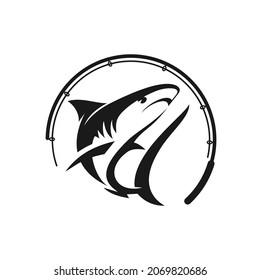 Logo Illustration Of Shark Fishing with rod circle