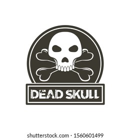 logo with illustration of a skull with a pair of bones crossing behind it