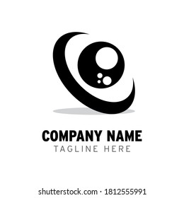 a logo illustration with a space theme, a planet with a crescent-shaped ring.
