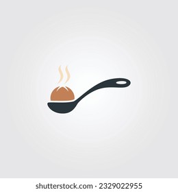Logo Illustration of Spoon and Meatball for Bakso Indonesian Street Food Logo Vector Design.