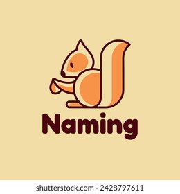 logo with illustration of squirrel eating nut, symbol in lines design in vector