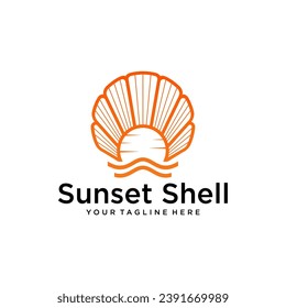 logo illustration of sunset and sea shells. sunset shell logo design ideas.	
