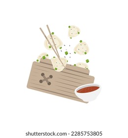 Logo Illustration of Szechuan Wonton Dumplings In A Bamboo Steamer