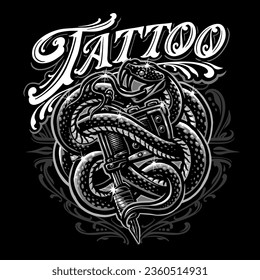 Logo Illustration Tattoo Snake Vintage Decorative Black and White