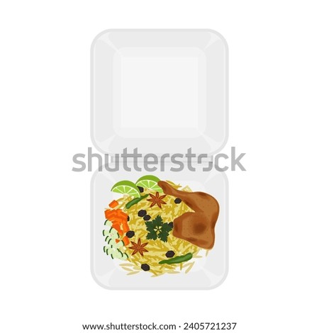 Logo Illustration of Top View Kebuli Rice or Nasi Kebuli in a Styrofoam Box