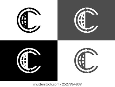 Logo-Illustration, Vektordesign mit den Initialen C und Globus.