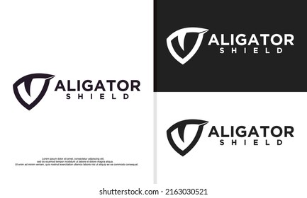 logo illustration vector graphic of alligator eye combined with shield. fit for security, sport, etc.