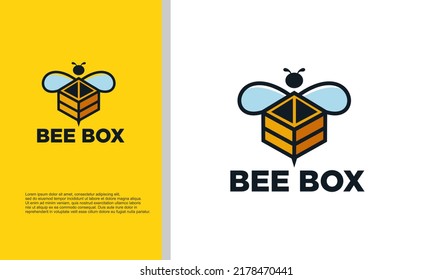 logo illustration vector graphic of bee combined with box.