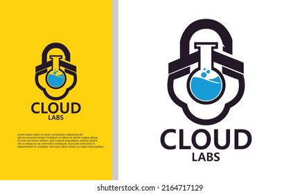 logo illustration vector graphic of between the lock, the cloud and the lab bottle.