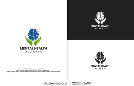 logo illustration vector graphic of brain and hand.