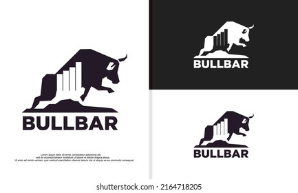 logo illustration vector graphic of bull combined with sales chart in negative space style, fit for tech companies, financial, marketing, etc.