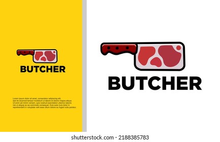 logo illustration vector graphic of butcher knife combined with meat.