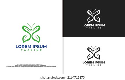 ilustración de logotipo vectorial gráfico de mariposa combinada con hoja, apto para empresas de belleza, etc.