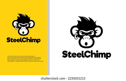 logo illustration vector graphic of chimpanzee face cartoon style.