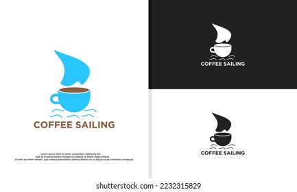 logo illustration vector graphic of coffee mugs combined with sailing ships.