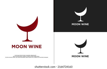 logo illustration vector graphic of crescent moon combined with glass of wine