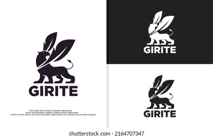 ilustración de logotipo vectorial gráfico de silueta de grifo combinado con plumas.