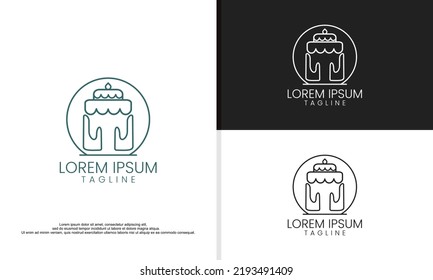logo illustration vector graphic of homemade cake, combination between cake and hand, shaped monoline style.