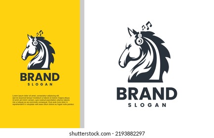 logo illustration vector graphic of horse used headphone